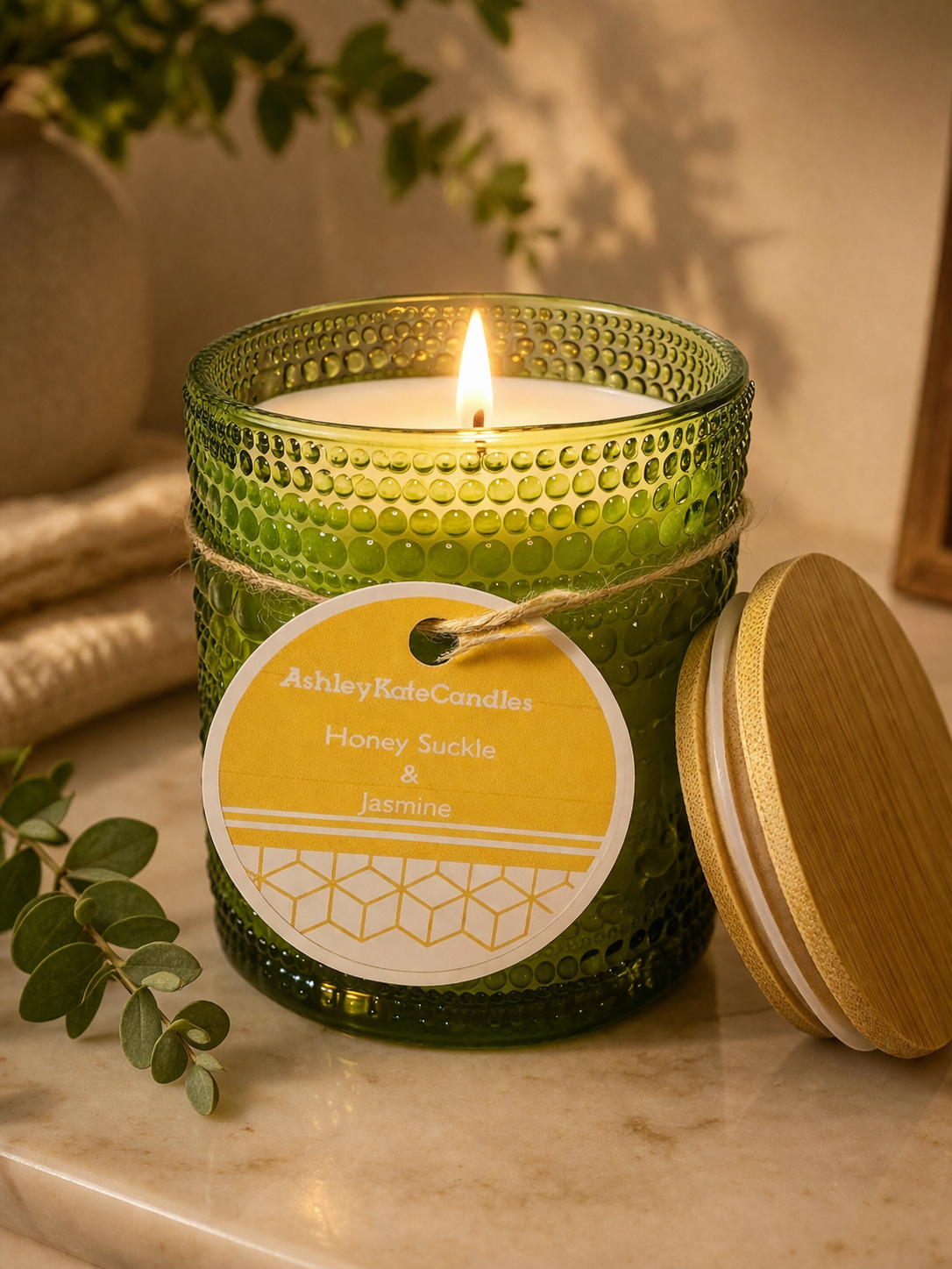 Honeysuckle and Jasmine soy wax candle, 8 ounces